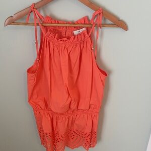 Halston Heritage Coral Tie-Shoulder Eyelet Hem Camisole